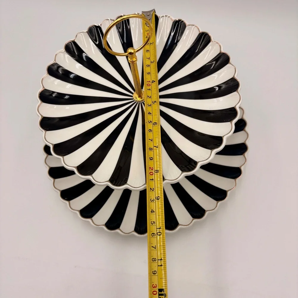 Grace Teaware Black White Striped 2 Tier Porcelain Dessert Stand Halloween